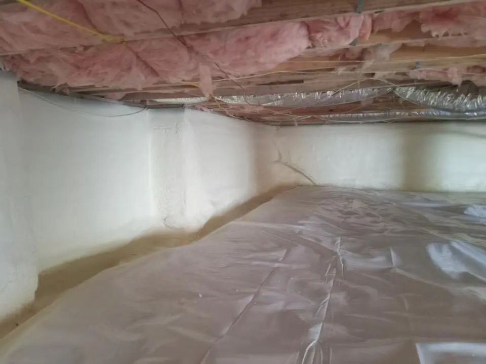 Crawl space encapsulation with closed-cell spray foam for Attic Insulation in North Stonington